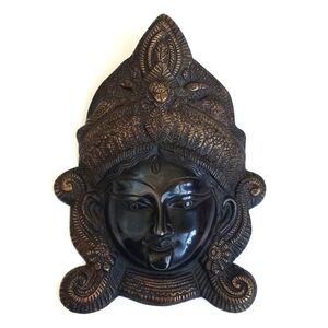 Solid Brass With Gold Affect Antique Kali Wall Hanging Decor Tribal Mask 9”